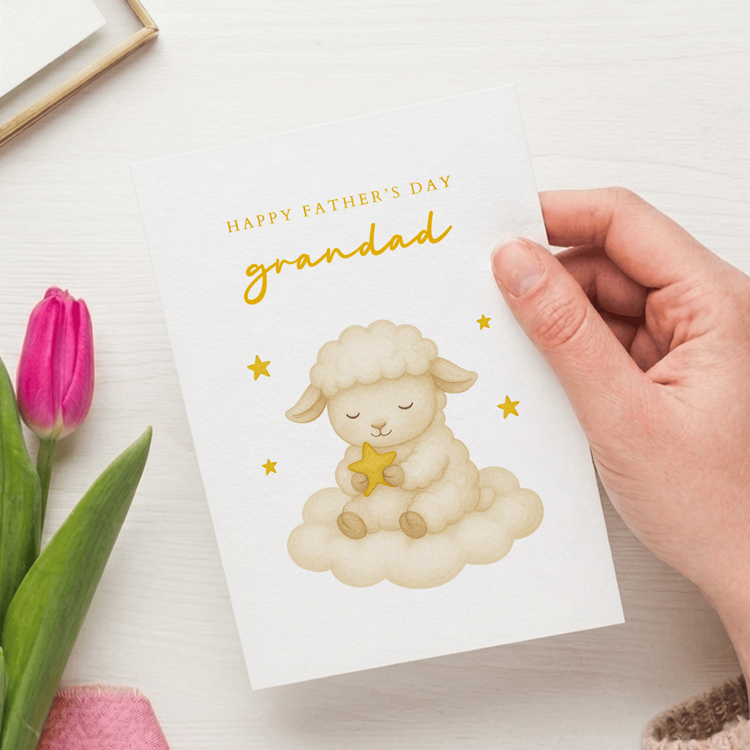 Father's Day Card for Grandad – Lamb on Cloud with Star | Handmade in Ireland