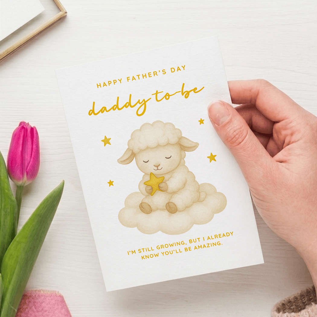 Daddy to Be Father's Day Card – Lamb with Stars From the Bump