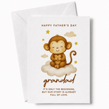 Father's Day card with a monkey illustration on a cloud, featuring text.