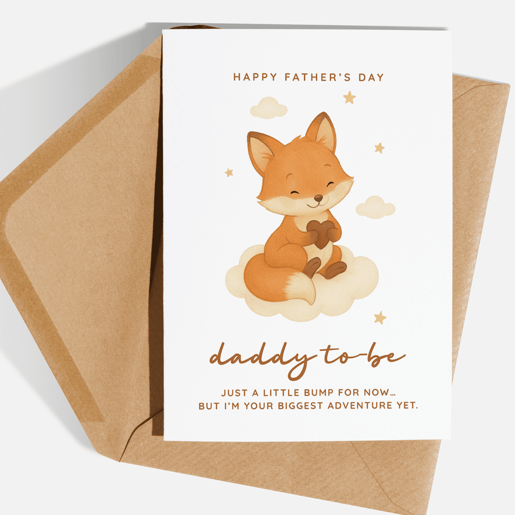Father's Day card with a fox illustration and envelope