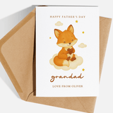Father's Day card with a fox illustration and 'Happy Father's Day' text, featuring a brown envelope.