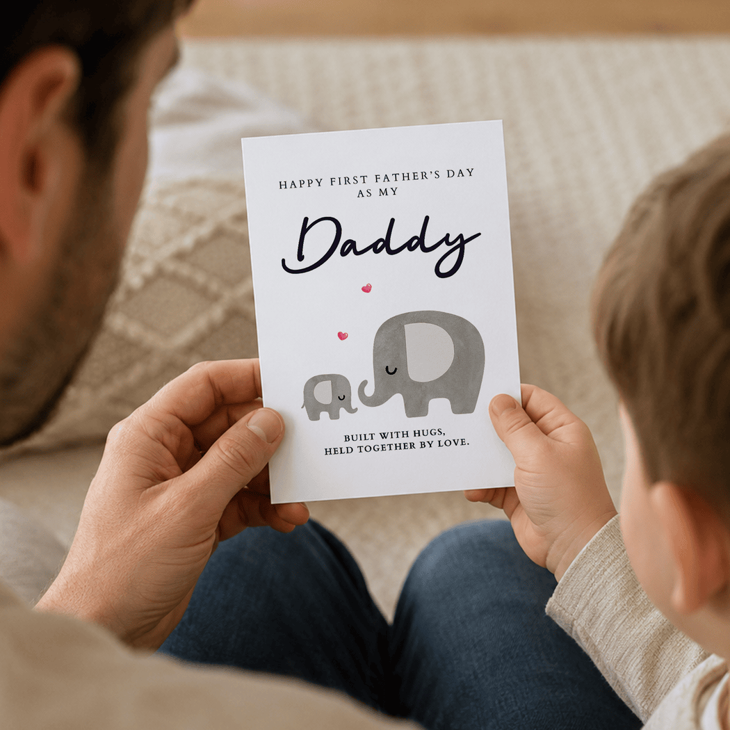 First Father's Day Card – Elephants with Hearts and Sweet Quote