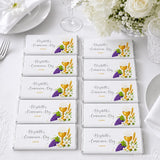 Personalised 40g chocolate bar with white chocolate wrappers and gold foil featuring a golden chalice design