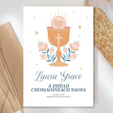 Chalice & Heart Personalised Irish Language First Holy Communion Card - Greeting Card - Printarelle