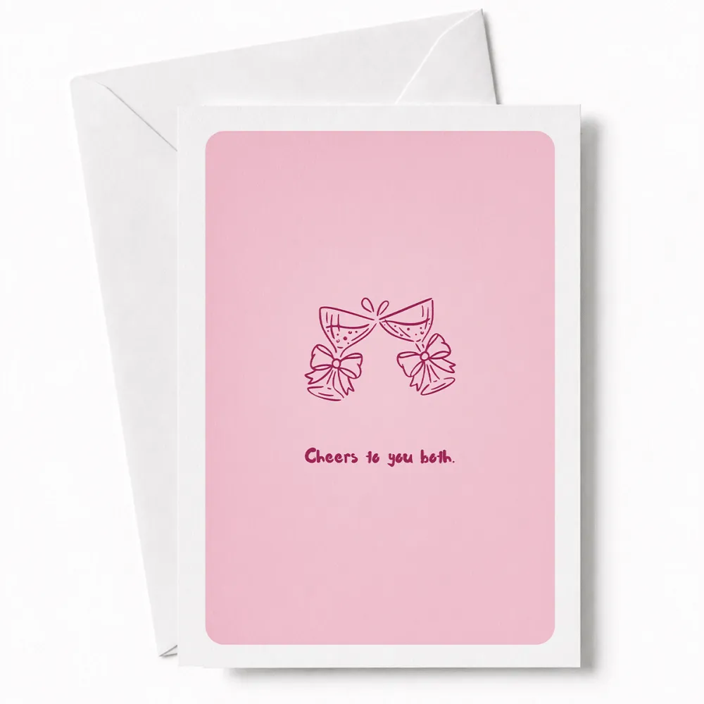 Cheers to You Both | Wedding Congratulations Card - happy couple, wedding card, two illustrated champagne, illustrated