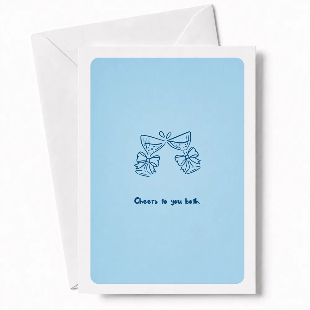Cheers to You Both | Wedding Congratulations Card - happy couple, wedding card, two illustrated champagne, illustrated