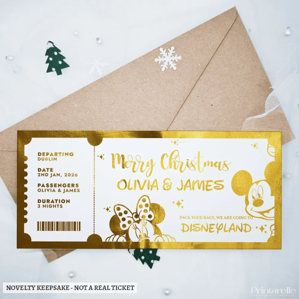 Christmas Disneyland Reveal Ticket - personalised christmas foil, disneyland reveal, holiday reveal, personalized foil