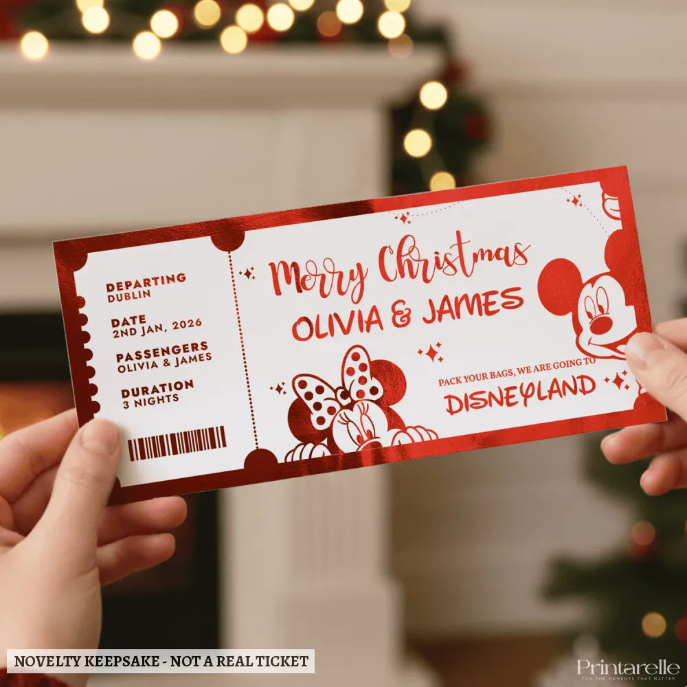 Christmas Disneyland Reveal Ticket - personalised christmas foil, disneyland reveal, holiday reveal, personalized foil