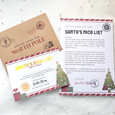 Santa’s Nice List Letter from Santa | Official Certificate Set