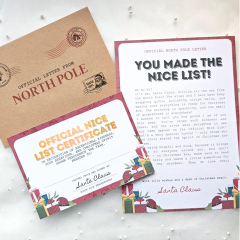 You Made the Nice List Letter from Santa | Official Certificate Set