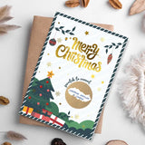 Christmas-themed scratch-off card with festive design on a white surface.
