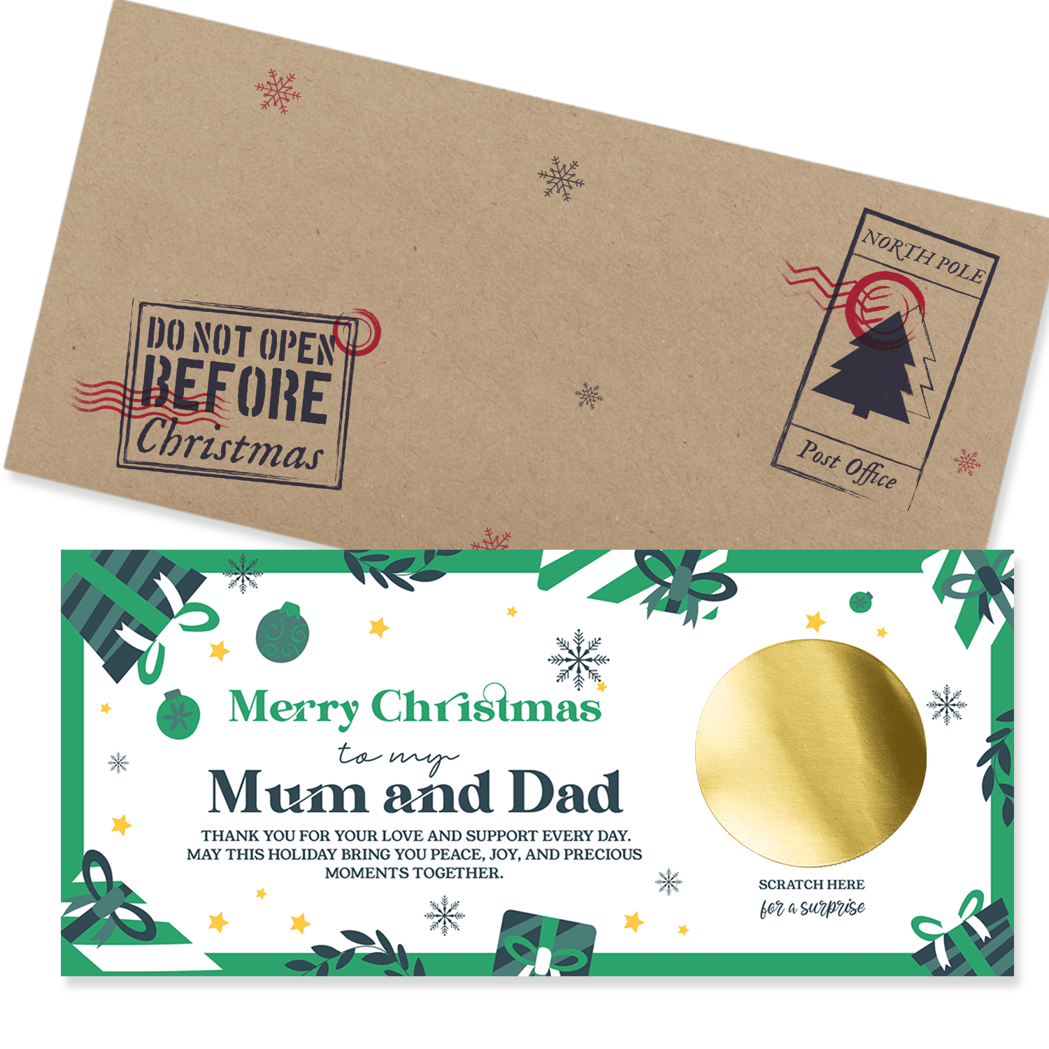 Christmas gift card with decorative envelope