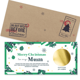 Christmas gift envelope with a card for Mum on a white background