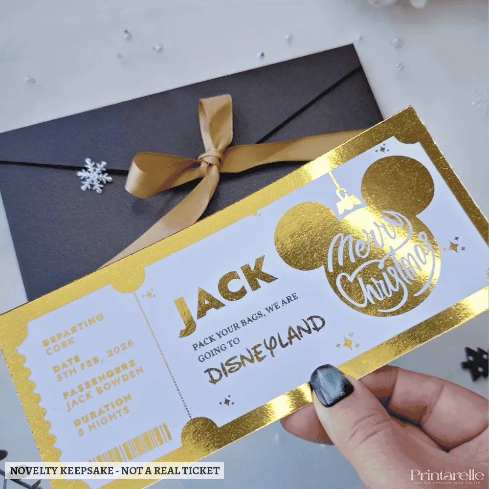 Christmas Surprise Foil Ticket | Personalised Disney Reveal - personalised christmas foil, disney trip keepsake,