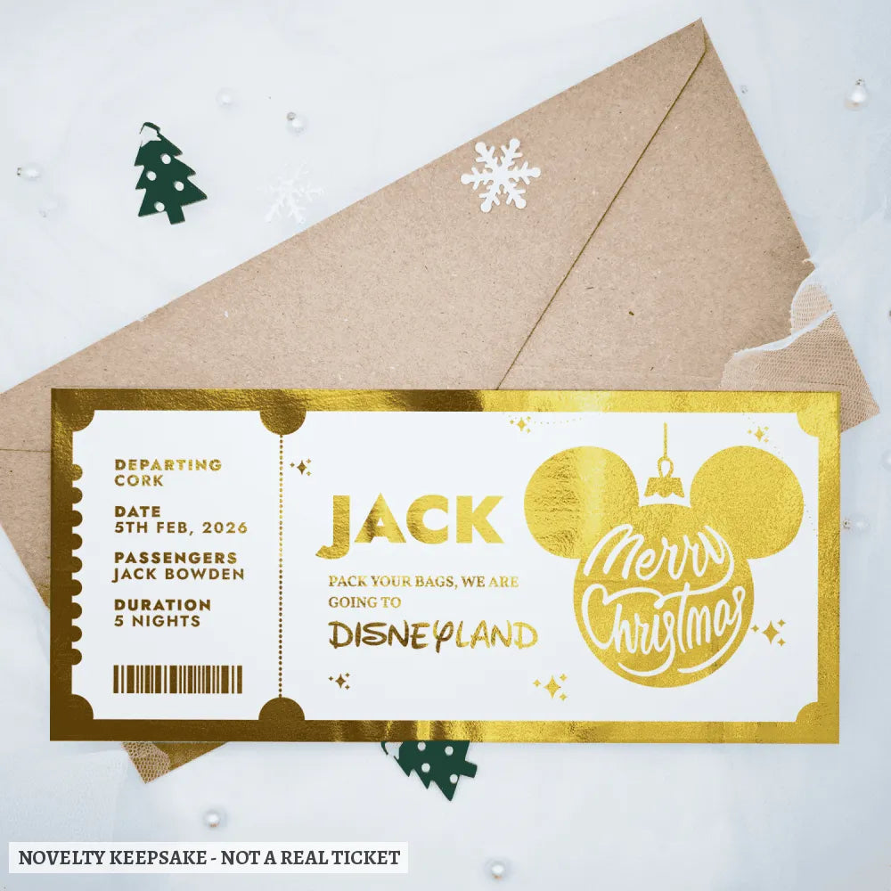Christmas Surprise Foil Ticket | Personalised Disney Reveal - personalised christmas foil, disney trip keepsake,