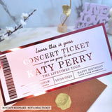Concert Foil Ticket - Personalised Romantic Keepsake - personalised concert foil, kraft envelope, real concert,