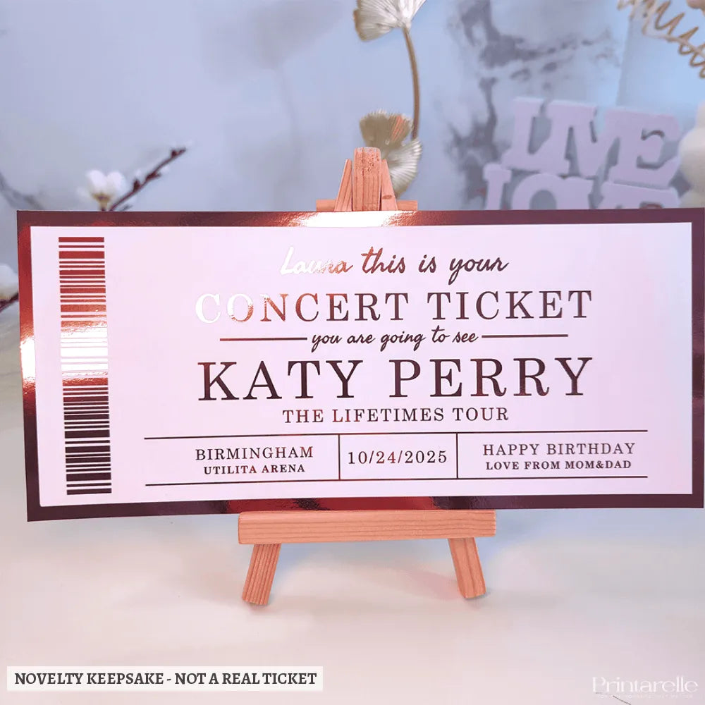 Concert Foil Ticket - Personalised Romantic Keepsake - personalised concert foil, kraft envelope, real concert,