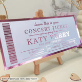 Concert Foil Ticket - Personalised Romantic Keepsake - personalised concert foil, kraft envelope, real concert,