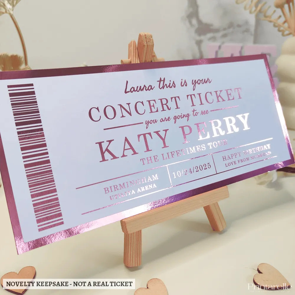 Concert Foil Ticket - Personalised Romantic Keepsake - personalised concert foil, kraft envelope, real concert,