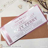 Concert Foil Ticket - Personalised Romantic Keepsake - personalised concert foil, kraft envelope, real concert,