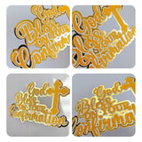 Confirmation Cake Topper, God Bless On Your Confirmation Gold Glitter & Mirror with Cross - Cake Topper - Printarelle