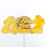 Confirmation Cake Topper, God Bless On Your Confirmation Gold Glitter with Angel - Cake Topper - Printarelle