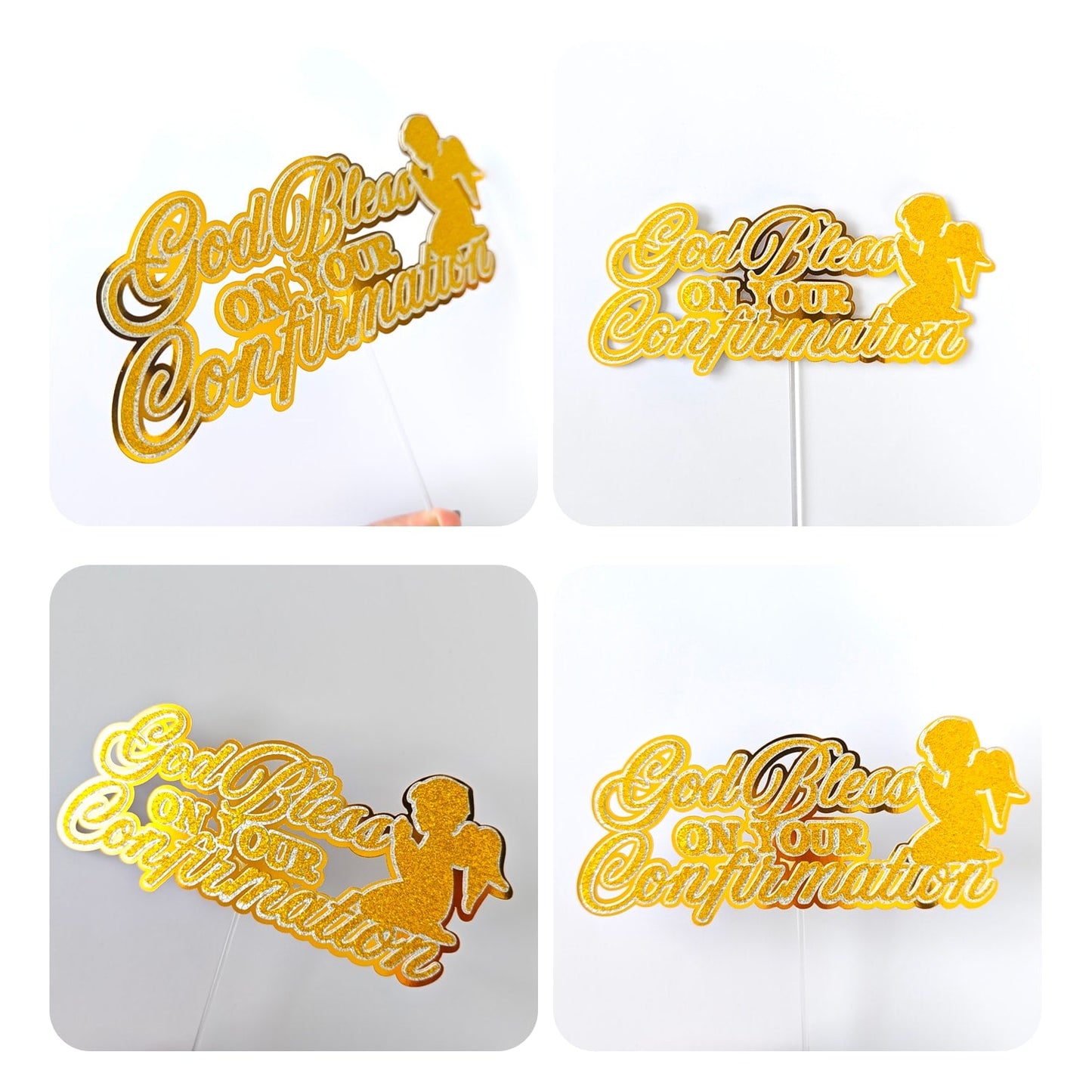 Confirmation Cake Topper, God Bless On Your Confirmation Gold Glitter with Angel - Cake Topper - Printarelle