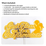 Confirmation Cake Topper, God Bless On Your Confirmation Gold Glitter with Angel - Cake Topper - Printarelle