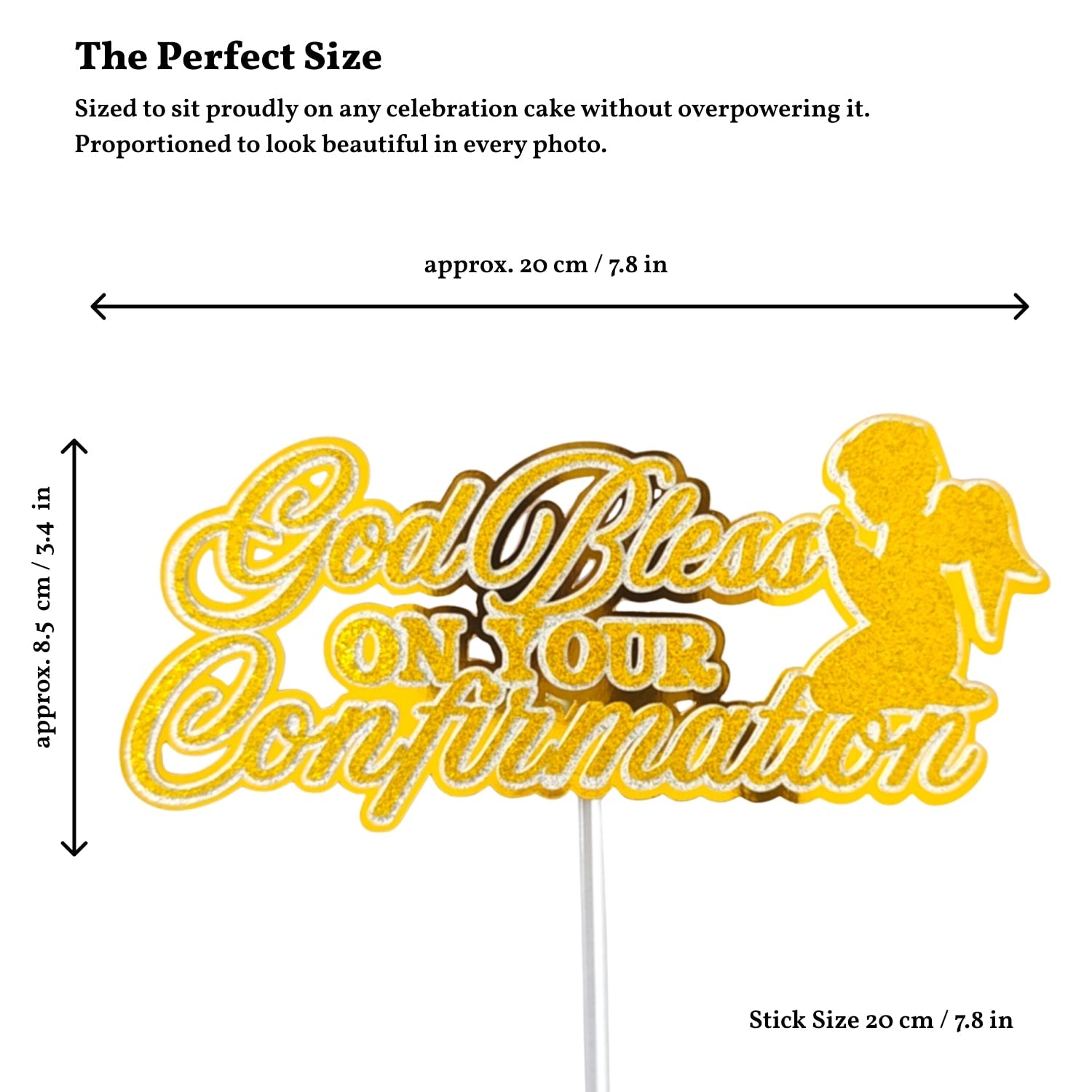 Confirmation Cake Topper, God Bless On Your Confirmation Gold Glitter with Angel - Cake Topper - Printarelle