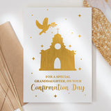 Confirmation Card - Church & Dove - Granddaughter / A6 / Light Blue Greeting Card - Printarelle