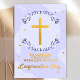 Confirmation Card for Boys - Purple Floral - A6 / Grandson Greeting Card - Printarelle