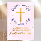 Confirmation Card for Girls - Pink Floral - A6 / Granddaughter Greeting Card - Printarelle