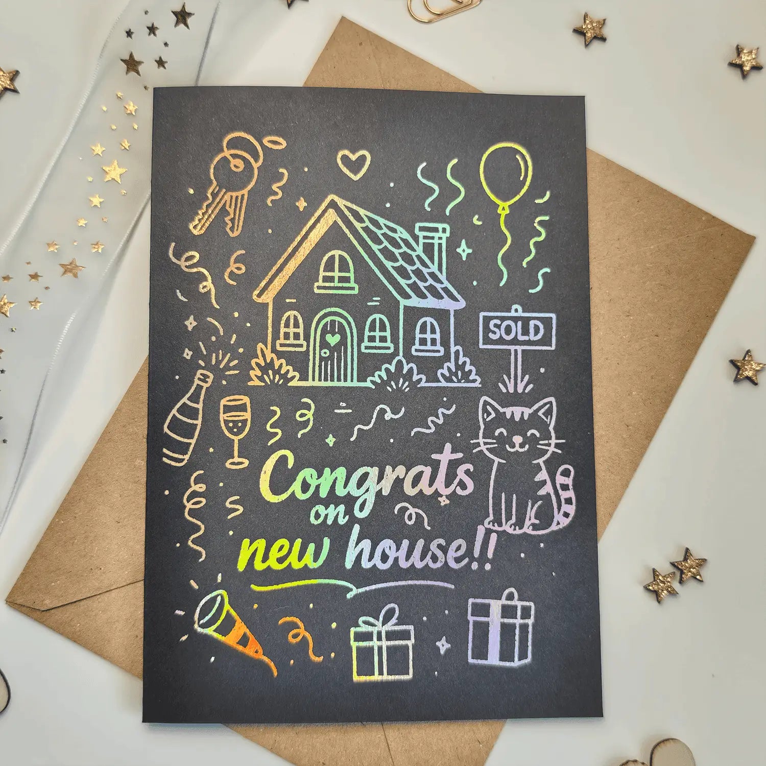 Congrats on New House Greeting Card-Black Card - Greeting Card