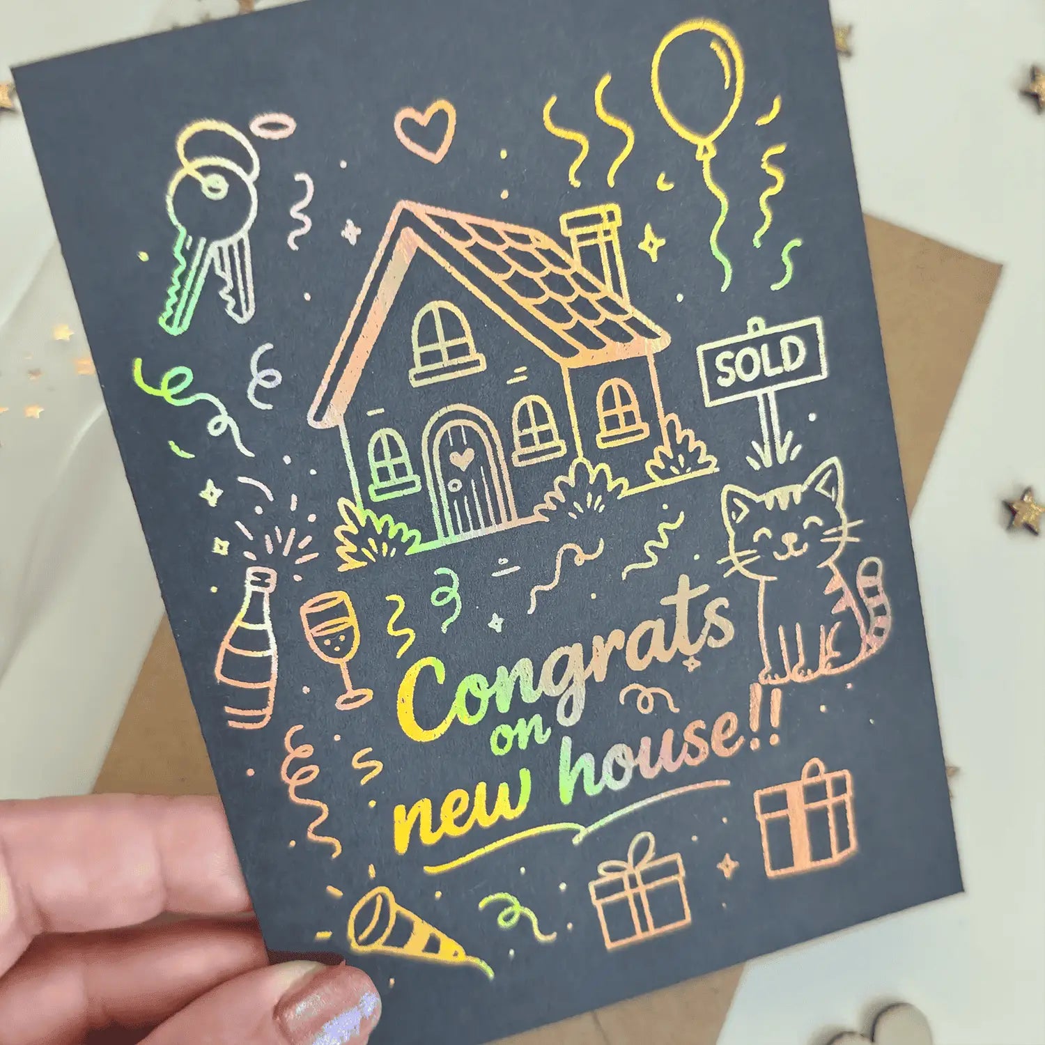 Congrats on New House Greeting Card-Black Card - Greeting Card