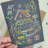 Congrats on New House Greeting Card-Black Card - Greeting Card