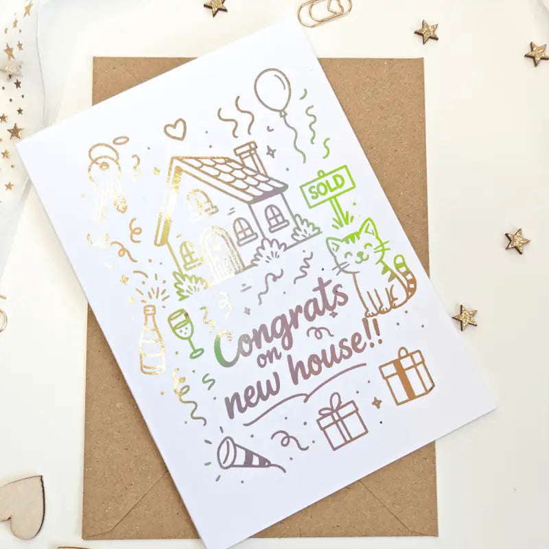 Congrats on New House Greeting Card - Gold Holographic - Greeting Card