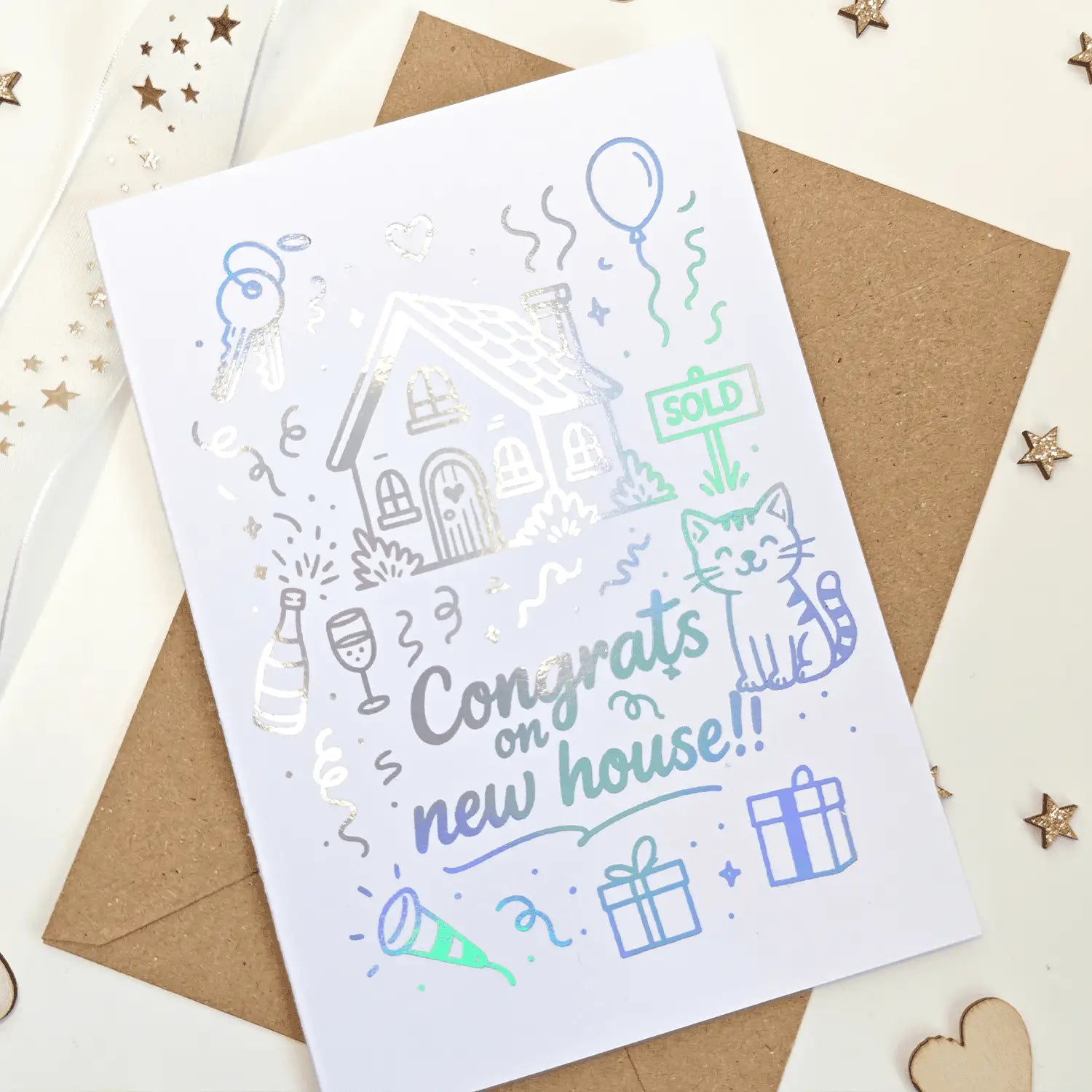 Congrats on New House Greeting Card - Silver Holographic - Greeting Card