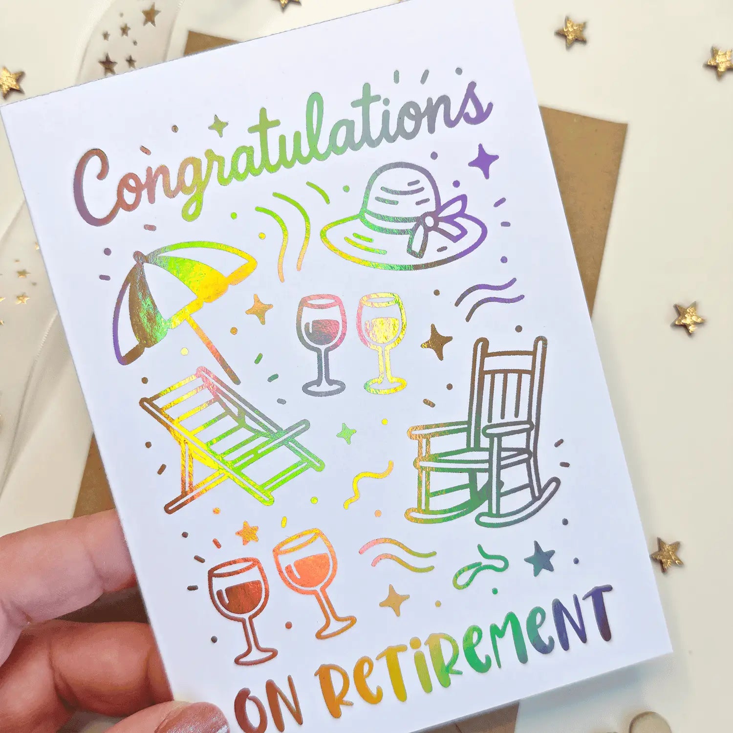 Congratulations Retirement Holographic Foil Card - Greeting Card