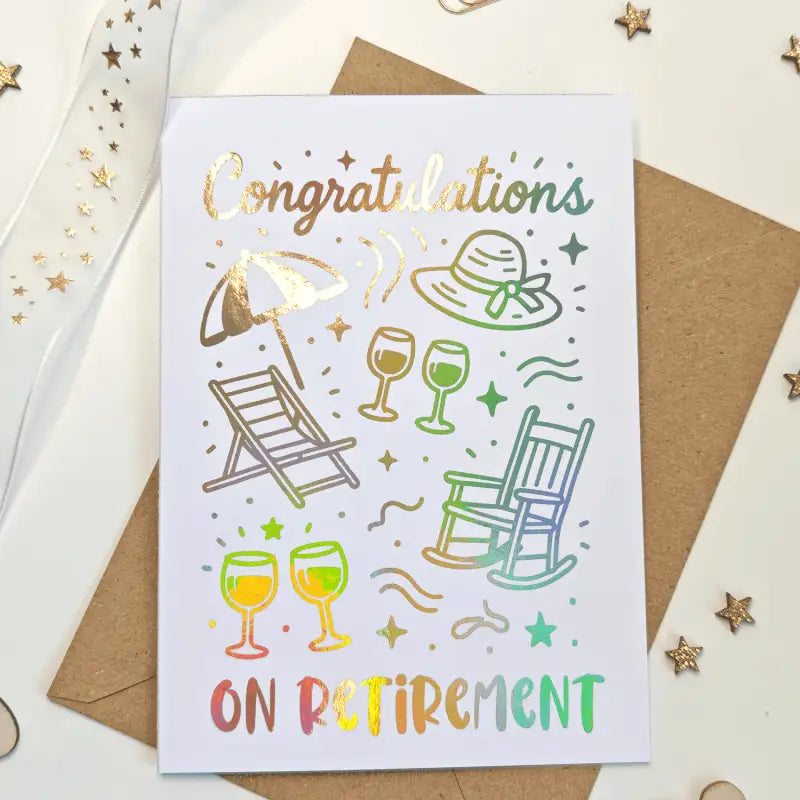 Congratulations Retirement Holographic Foil Card - Greeting Card