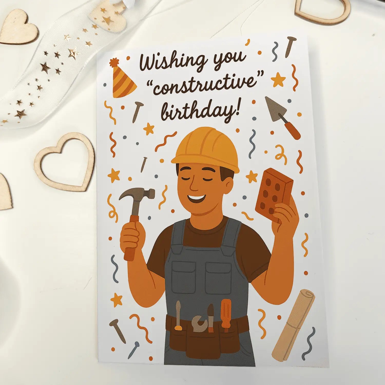 Construction Worker - Builder Happy Birthday Card - Greeting Card