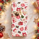 A festive cosy mittens 100g chocolate bar wrap featuring white paper with red mittens candy canes and bows