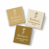 Gold and cream mini neapolitan chocolates wrapped in silver foil with cross vine design for madisons confirmation day