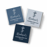 Three foil wrapped mini neapolitan chocolates with cross and floral designs for confirmation favours