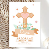 Cross & Flowers Personalised Irish Confirmation Card for Girls - Greeting Card - Printarelle
