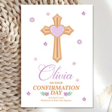 Cross & Heart Personalised Confirmation Card for Girls - Purple - Greeting Card - Printarelle