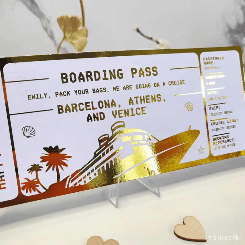 Cruise Boarding Pass – Personalized Ticket for a Unique Trip Reveal - Foil Ticket