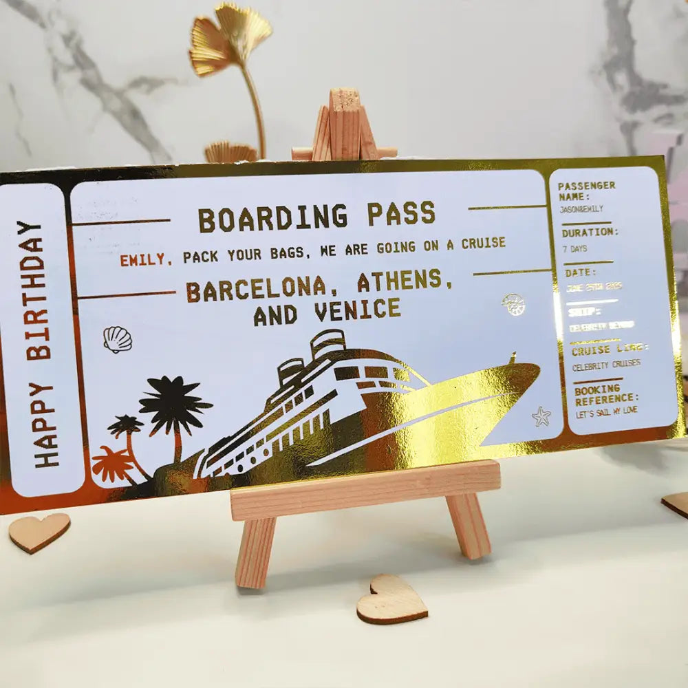 Cruise Boarding Pass – Personalized Ticket for a Unique Trip Reveal - Foil Ticket