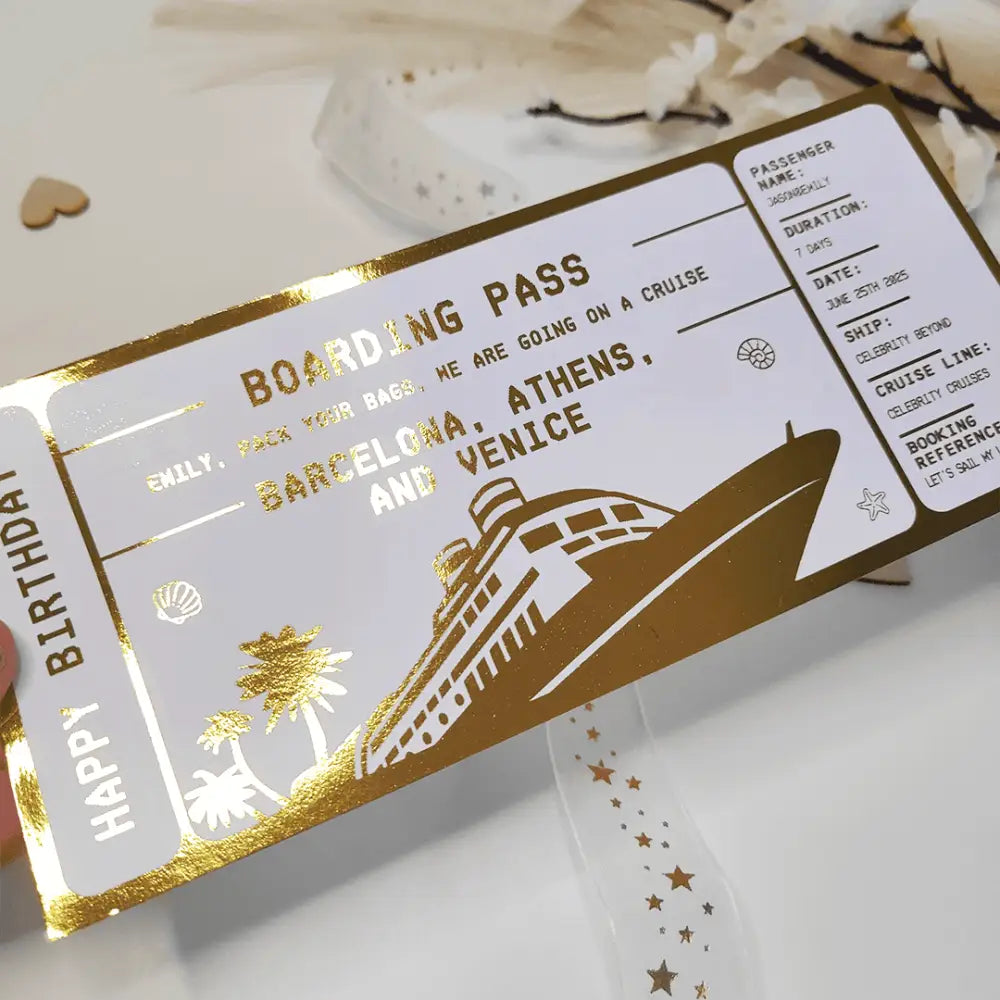 Cruise Boarding Pass – Personalized Ticket for a Unique Trip Reveal - Foil Ticket