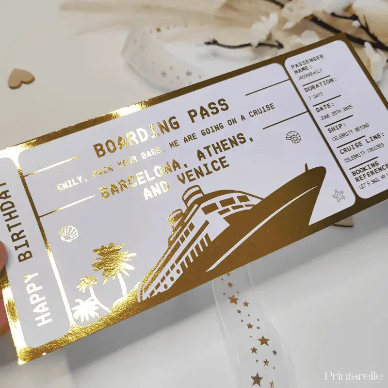 Cruise Boarding Pass – Personalized Ticket for a Unique Trip Reveal - Foil Ticket