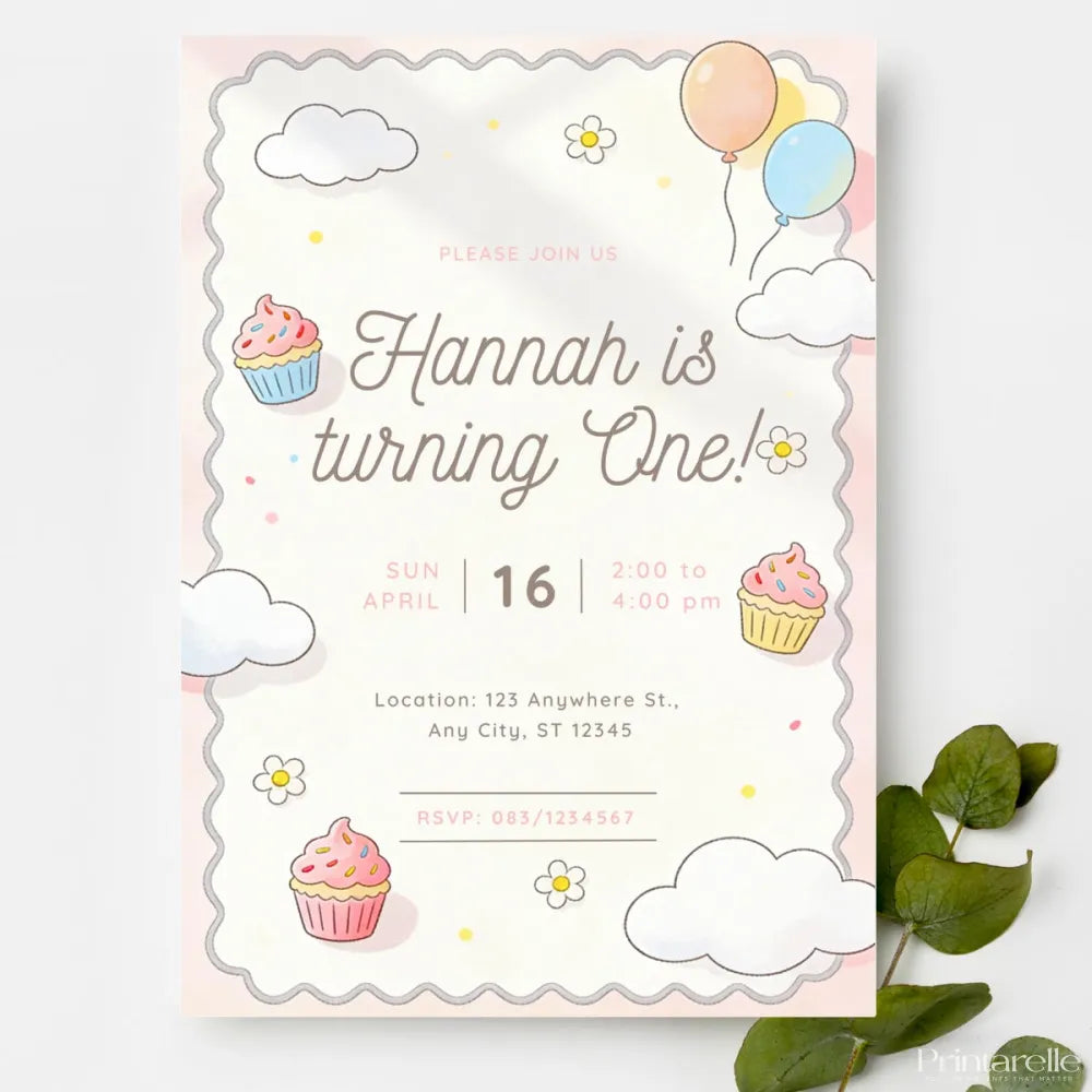 Cupcake 1st Birthday Party Invitation - birthday party, 1st birthday, 1st birthday party, cupcake 1st birthday, cupcake